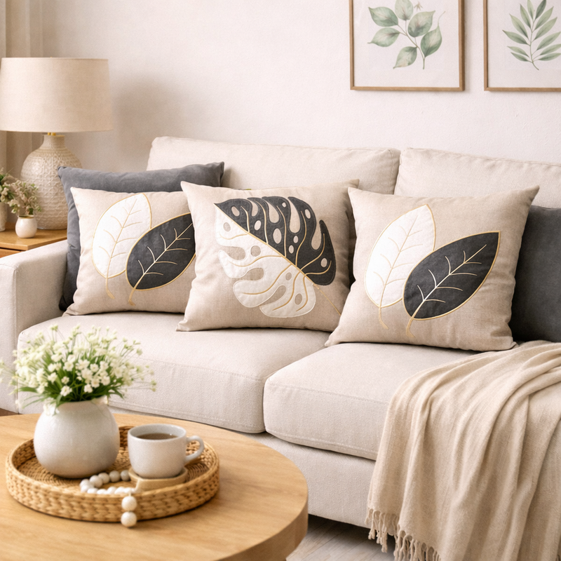 Capas Decorativas de Linho com Aplicações