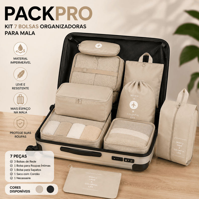 PackPro™ – Kit 7 Bolsas Organizadoras de Mala | Impermeável · Leve 3× Mais