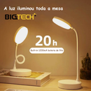 Luminária Abajur de Mesa LED Luz Recarregável Touch Haste Flexível Lâmpada De Estudo Sem Fio BigTech